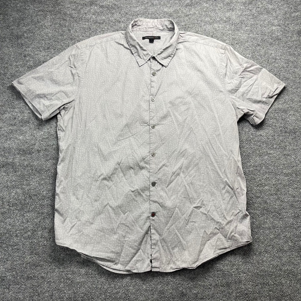 John Varvatos USA Mens XL Gray Linen Blend Micro Dot Short Sleeve Button Down